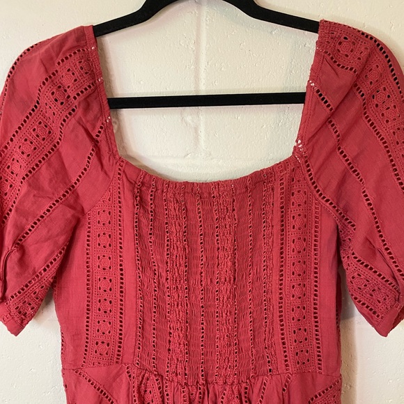 Gianni Bini Blush Eyelet Lace Pattern Puff Sleeves Fit and Flare Dress - Picture 8 of 11